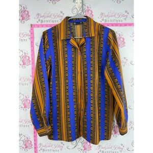 Bay club button up Vintage-Inspired Blue & Mustard Striped Button-Down Shirt